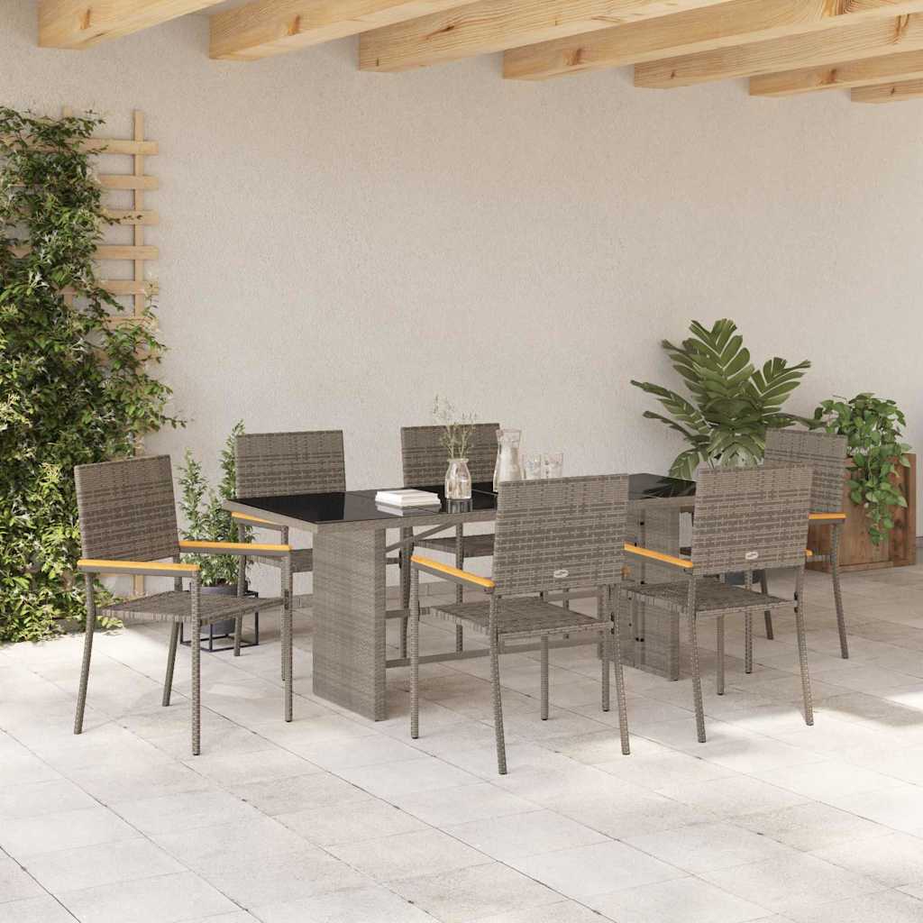 Garten Essgruppe 7 pcs Grau Poly-Rattan
