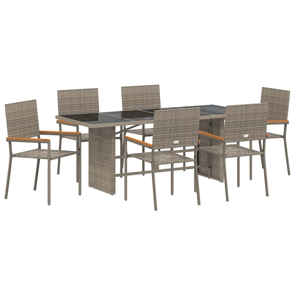Garten Essgruppe 7 pcs Grau Poly-Rattan