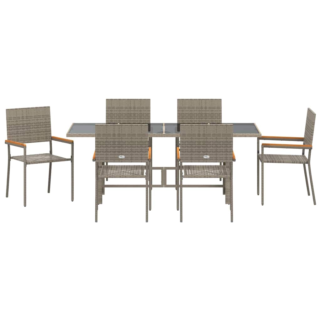 Garten Essgruppe 7 pcs Grau Poly-Rattan
