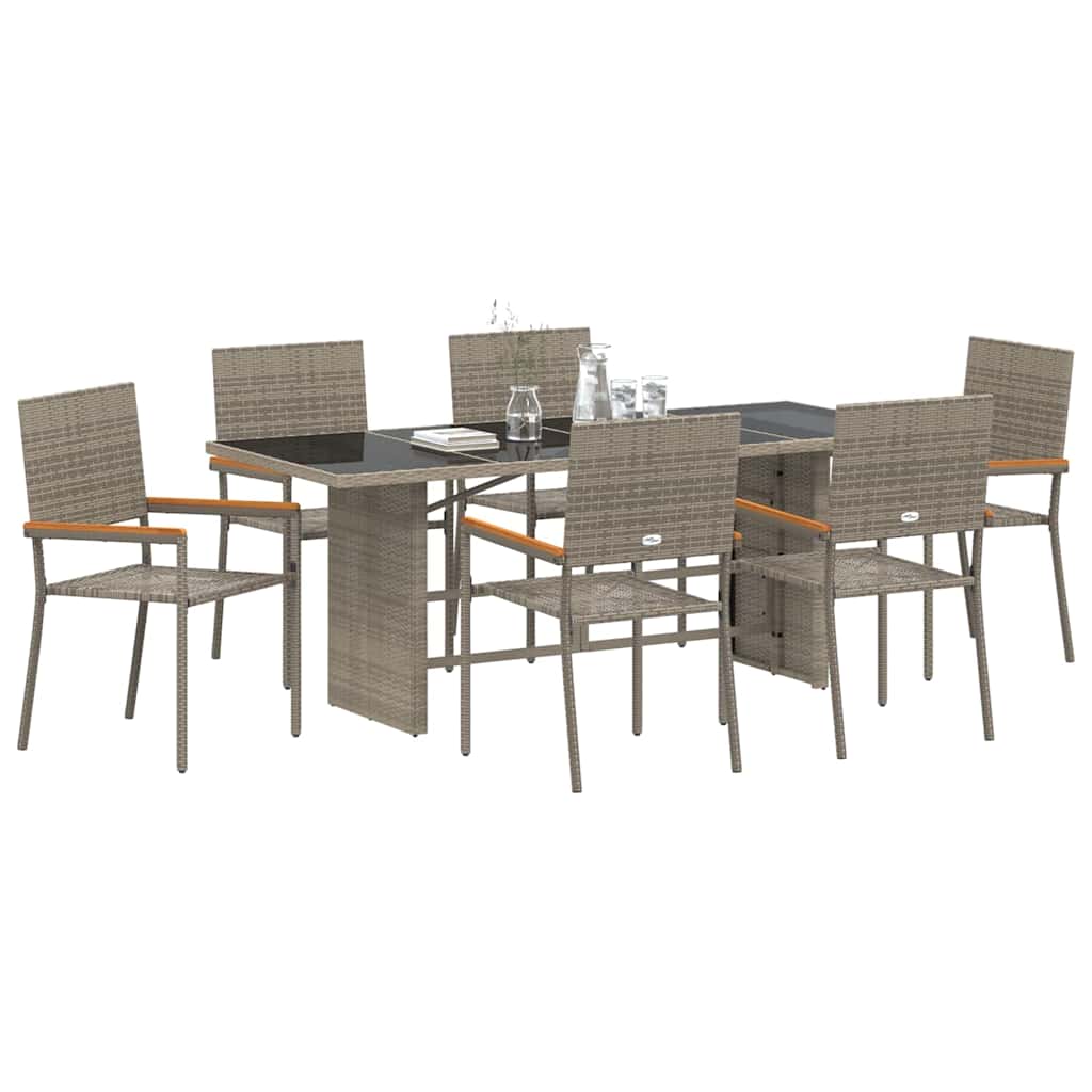 Garten Essgruppe 7 pcs Grau Poly-Rattan