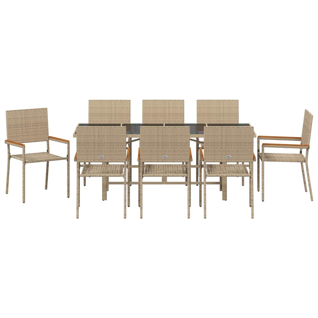 Garten Essgruppe 9 pcs Beige Poly-Rattan