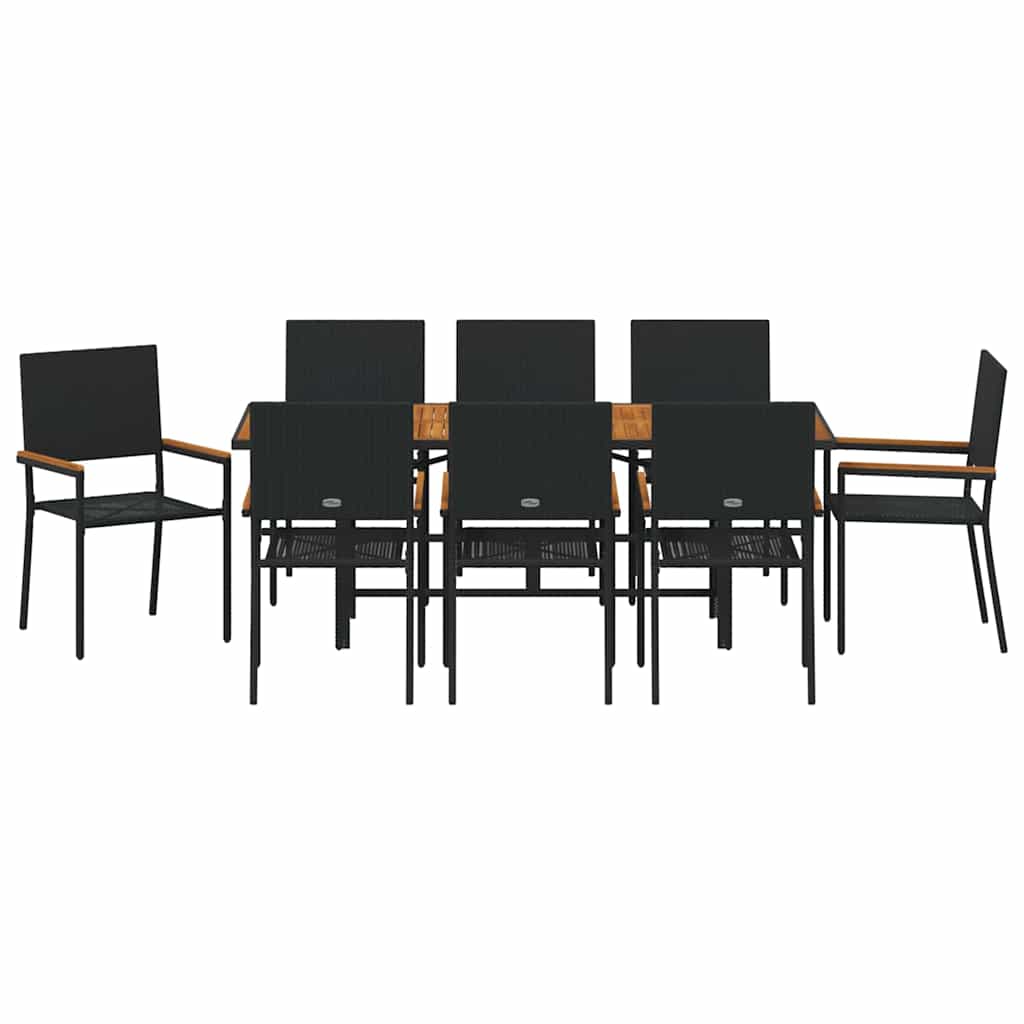 Garten Essgruppe 9 pcs Schwarz Poly-Rattan