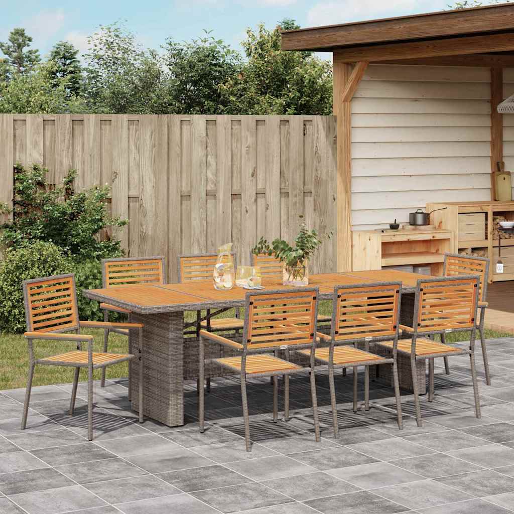 Garten Essgruppe 9 pcs Grau und Braun Poly-Rattan