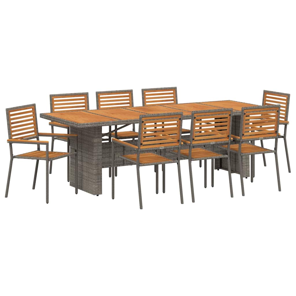 Garten Essgruppe 9 pcs Grau und Braun Poly-Rattan