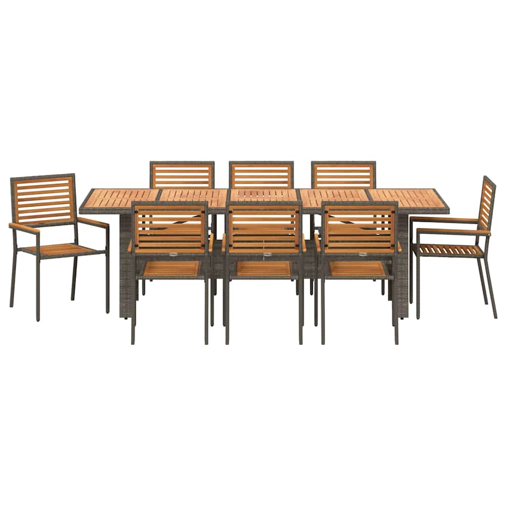 Garten Essgruppe 9 pcs Grau und Braun Poly-Rattan