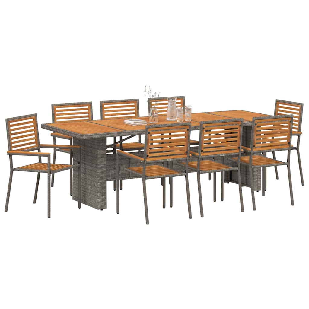 Garten Essgruppe 9 pcs Grau und Braun Poly-Rattan
