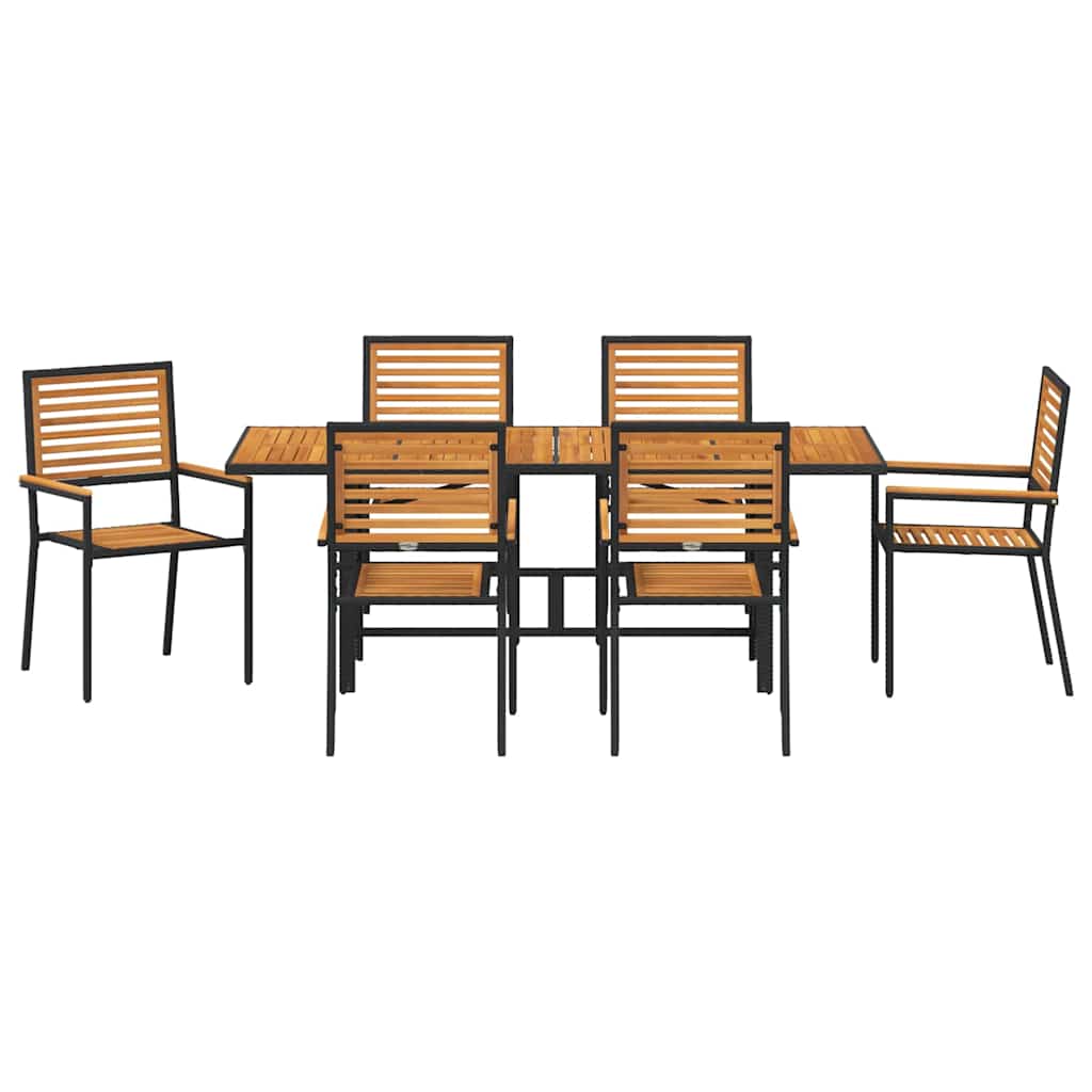 Garten Essgruppe 7 pcs Schwarz und Braun Poly-Rattan