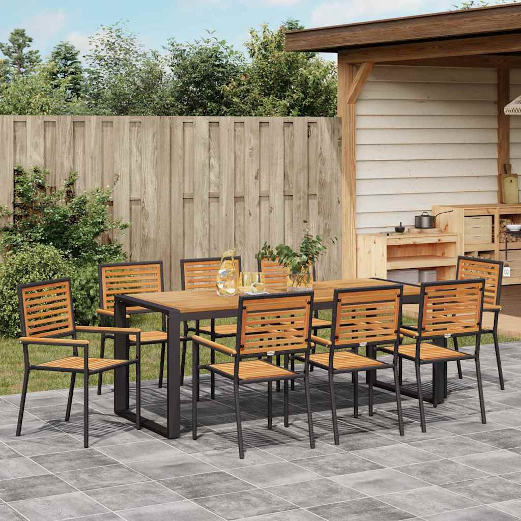 Garten Essgruppe 9 pcs Schwarz und Braun Poly-Rattan