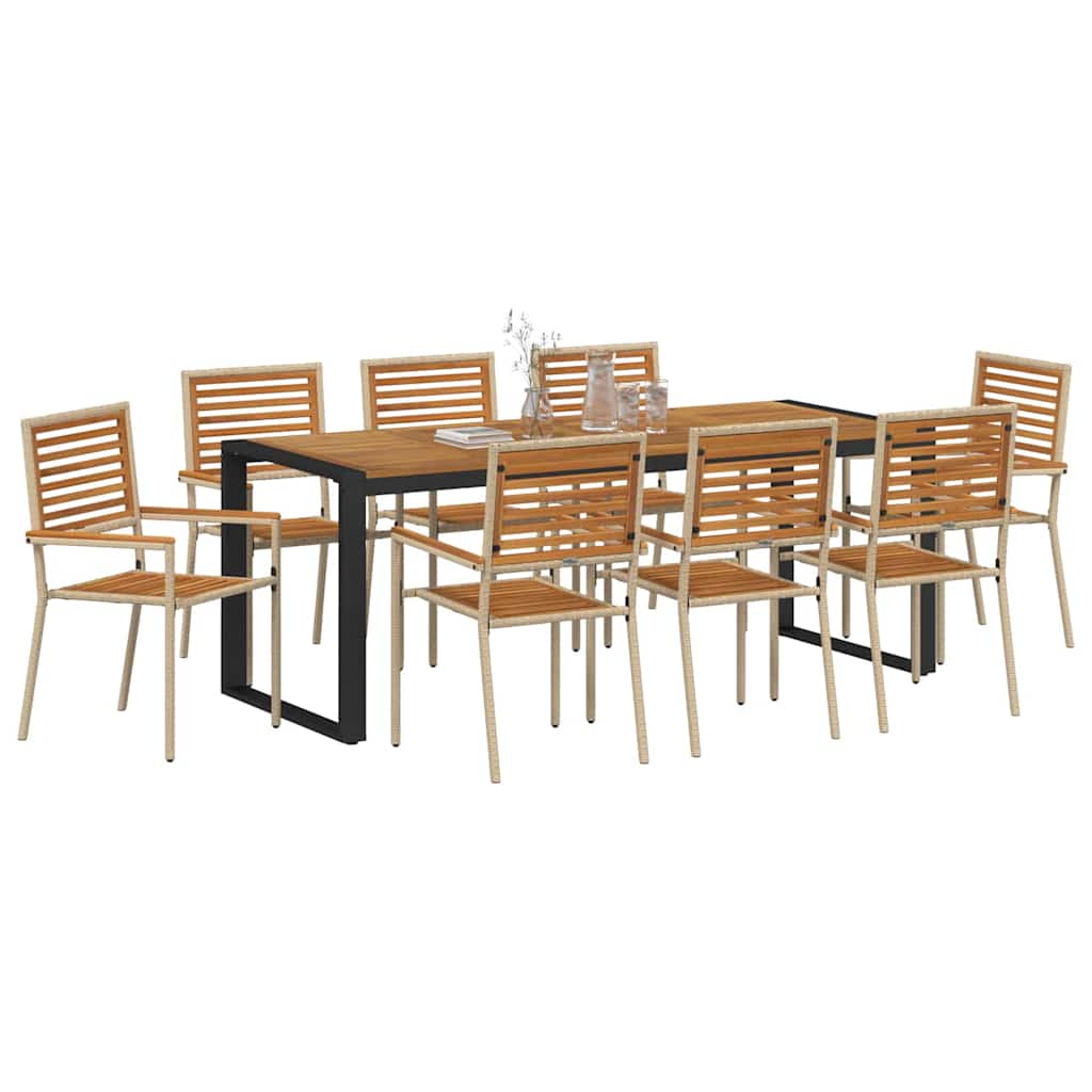 Garten Essgruppe 9 pcs Beige und Braun Poly-Rattan