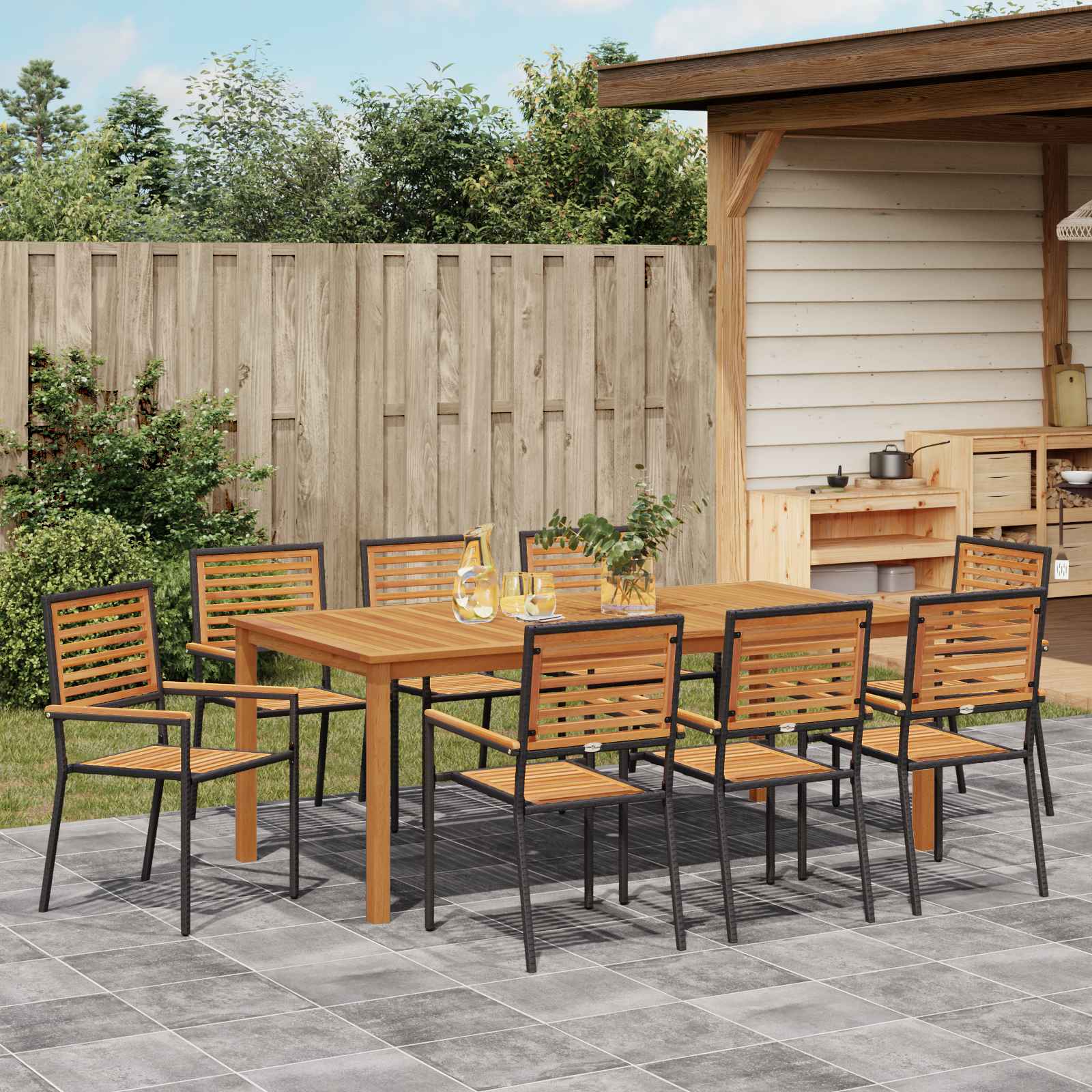 Garten Essgruppe 9 pcs Schwarz Massivholz Akazie