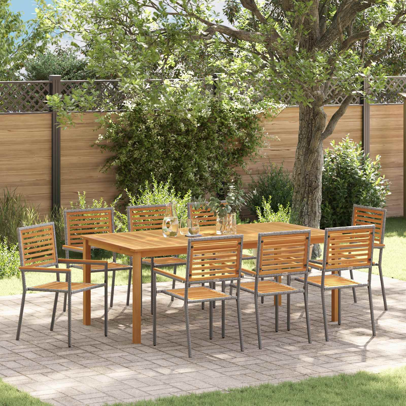 Garten Essgruppe 9 pcs Grau Massivholz Akazie