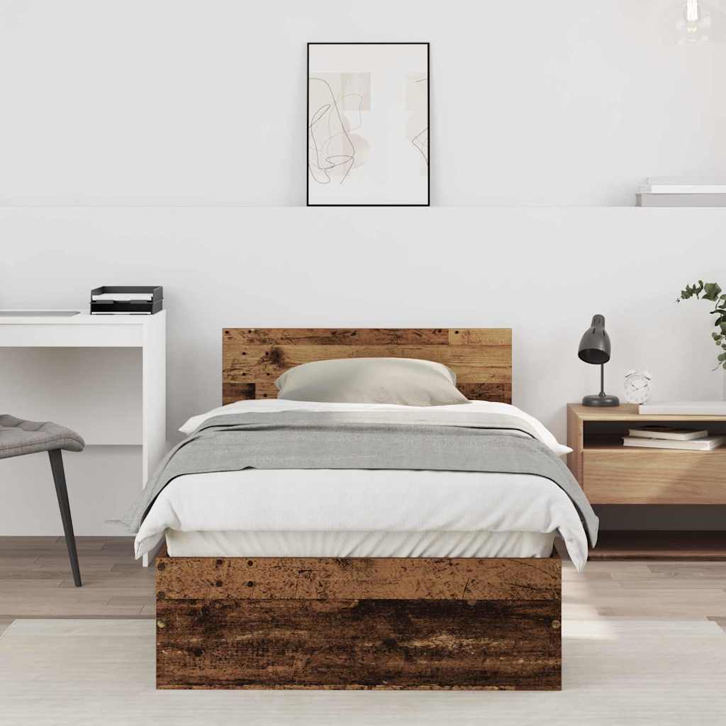 Bettrahmen mit Kopfteil Altholz 90 x 200 cm Holzwerkstoff