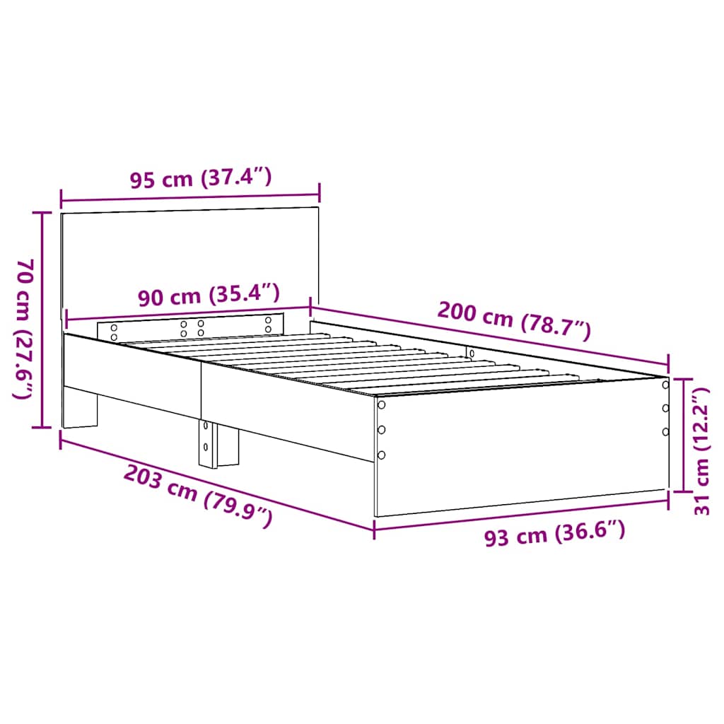 Bettrahmen Schwarz Eichen-Optik 90 x 200 cm Holzwerkstoff