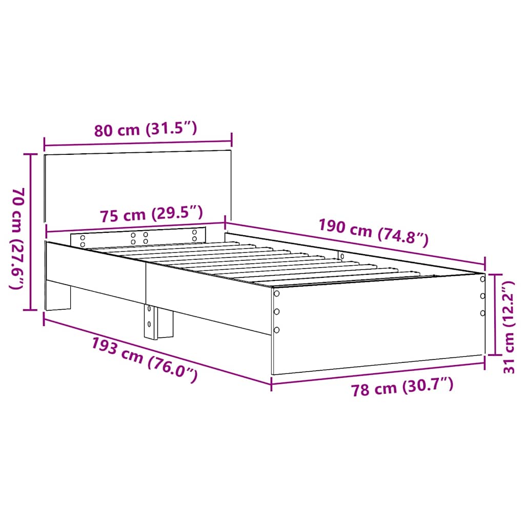Bettrahmen Schwarz Eichen-Optik 75 x 190 cm Holzwerkstoff