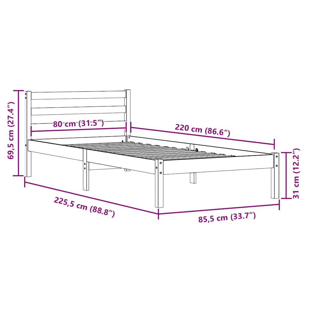 Bettrahmen Braun 225,5 x 85,5 x 69,5 cm Massivholz Kiefer