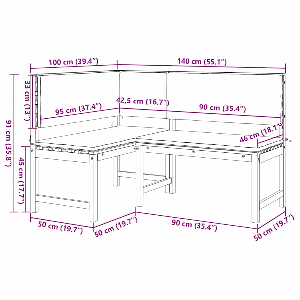 Gartenbänke Set 2 pcs Braun Massivholz Akazie