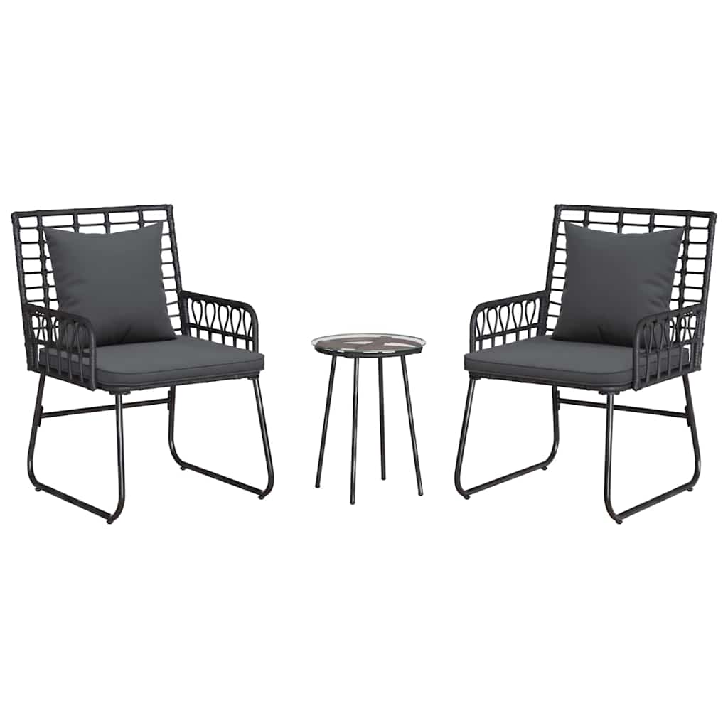 Garten Essgruppe 3 pcs Schwarz und Anthrazit Poly-Rattan