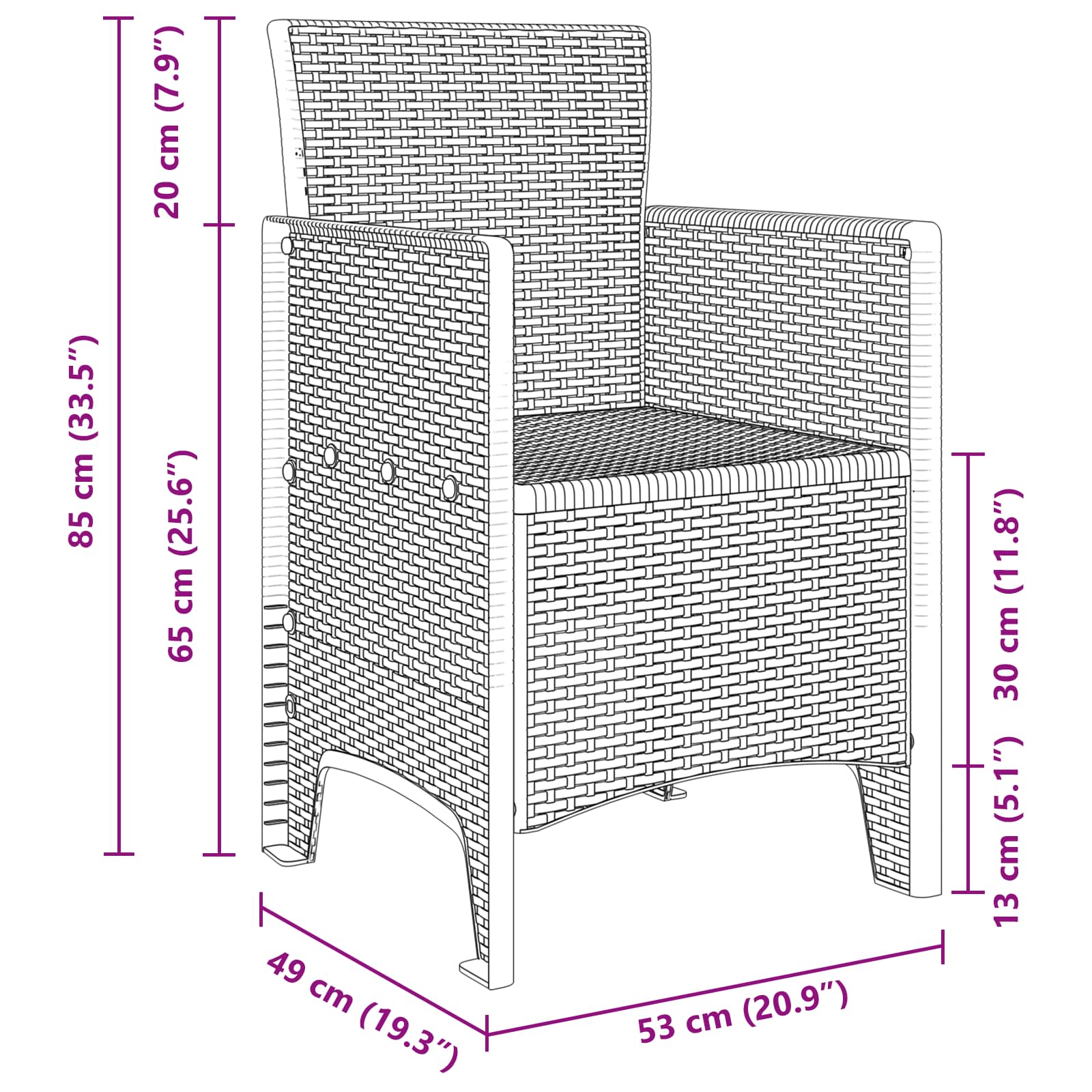 Gartenstuhl mit Kissen 2 pcs Weiß 53 x 49 x 85 cm Polypropylen