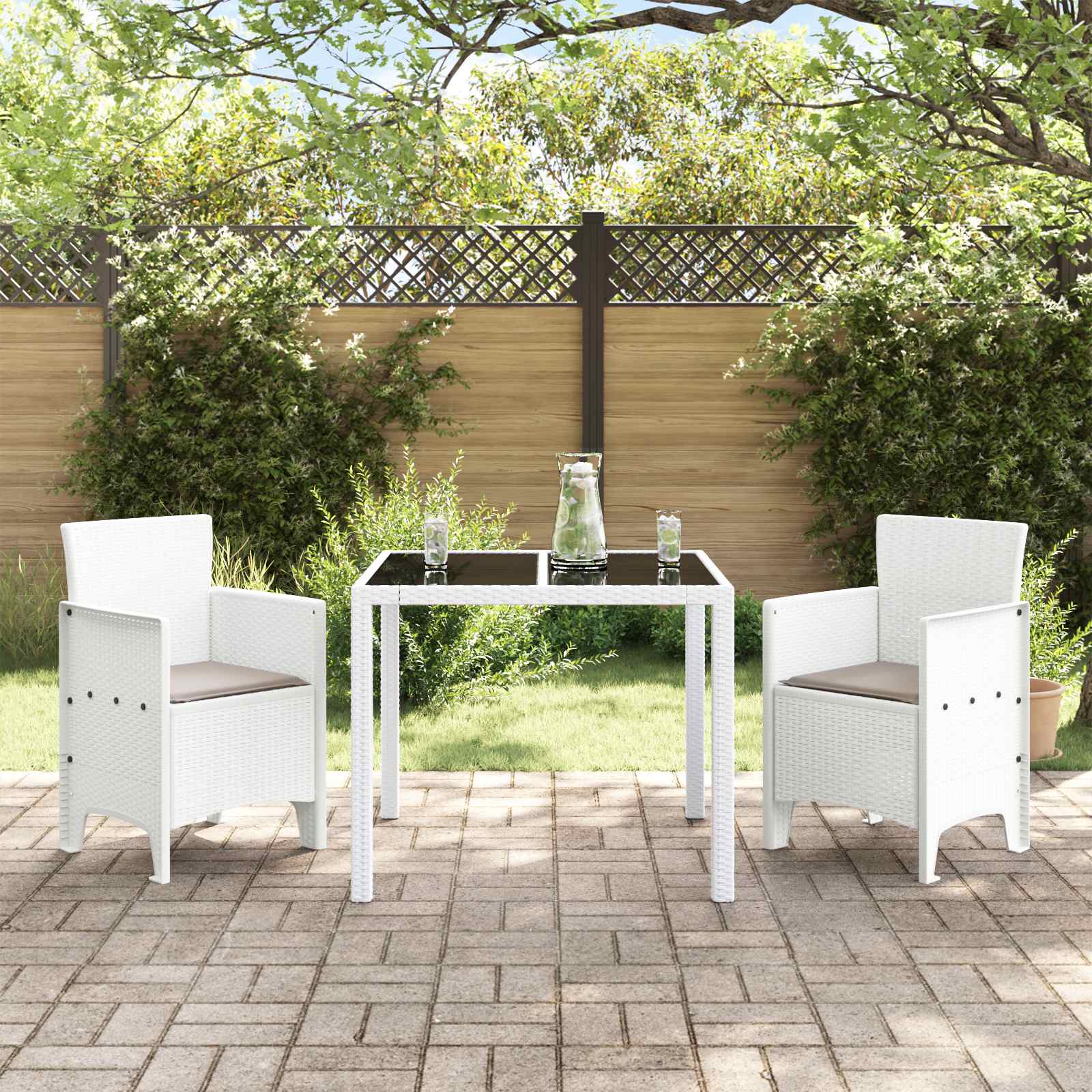 Gartenstuhl mit Kissen 2 pcs Weiß 53 x 49 x 85 cm Polypropylen