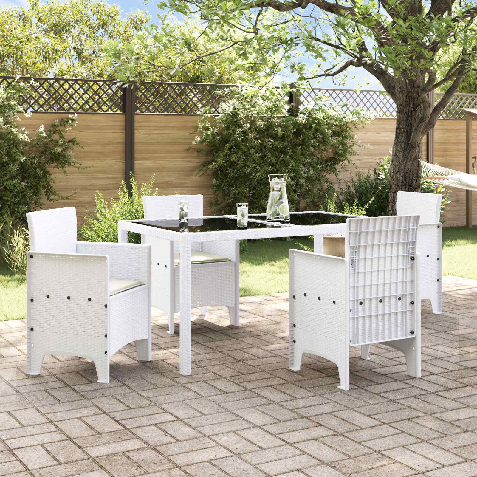 Gartenstuhl mit Kissen 4 pcs Weiß 53 x 49 x 85 cm Polypropylen