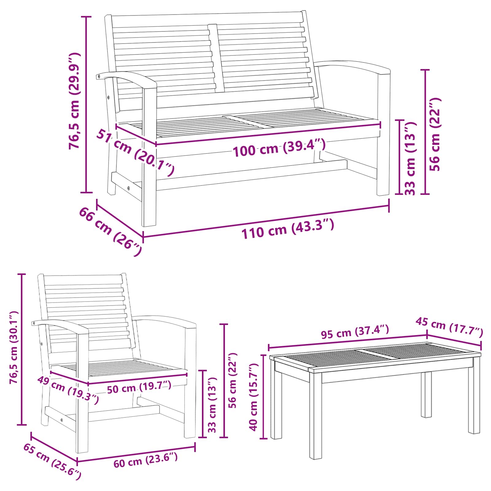Gartensofa-set 4 pcs Natur Massivholz Teak