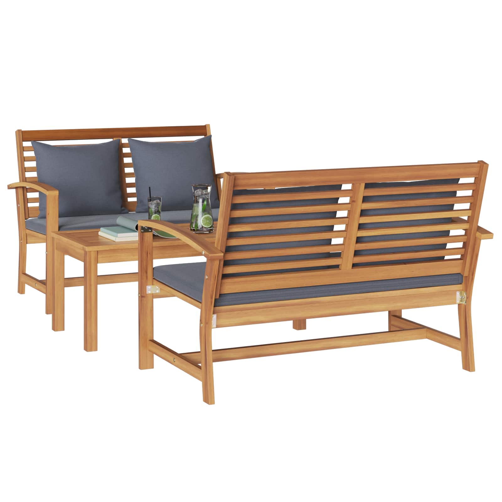 Gartensofa-set 3 pcs Natur Massivholz Teak
