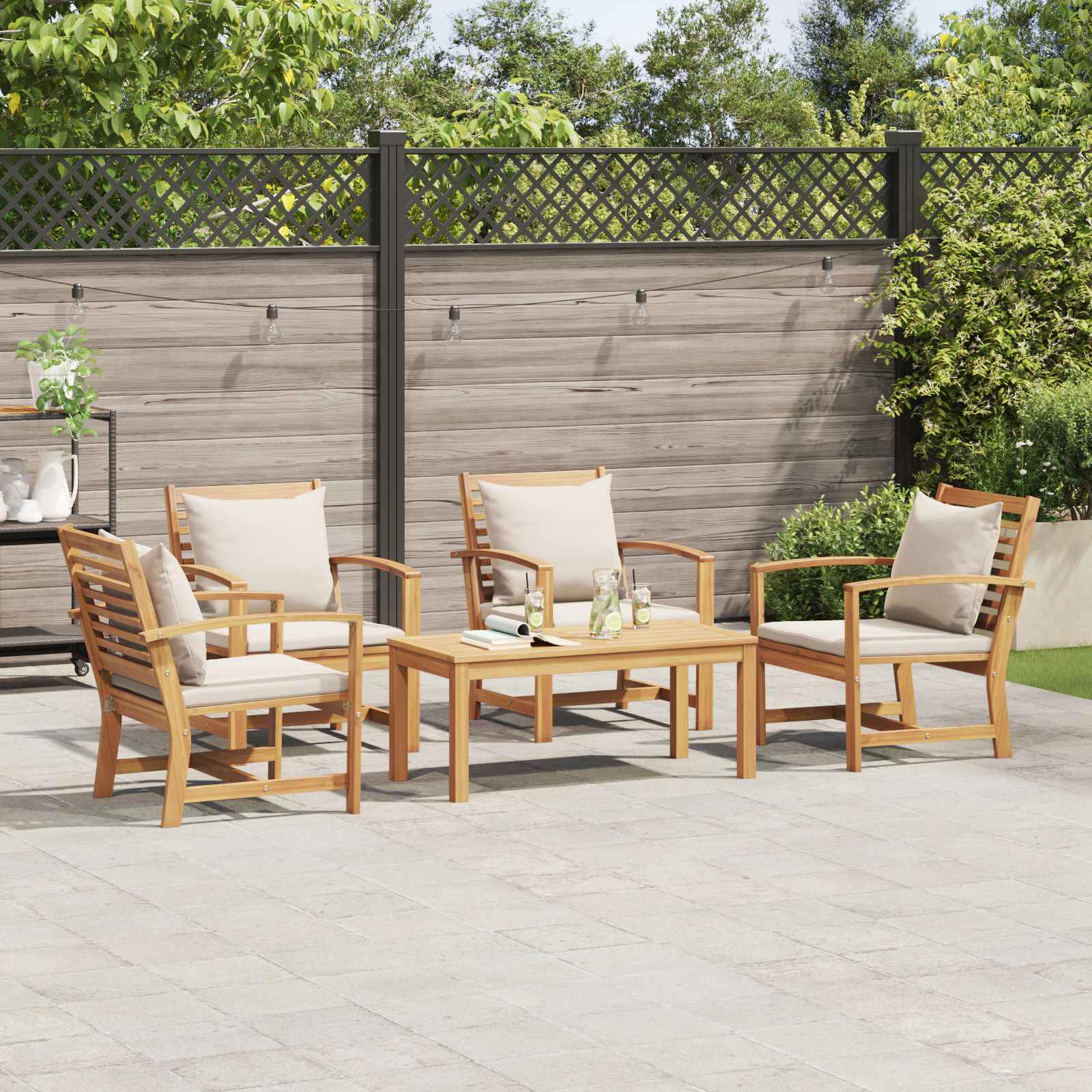 Gartensofa-set 5 pcs Natur Massivholz Teak