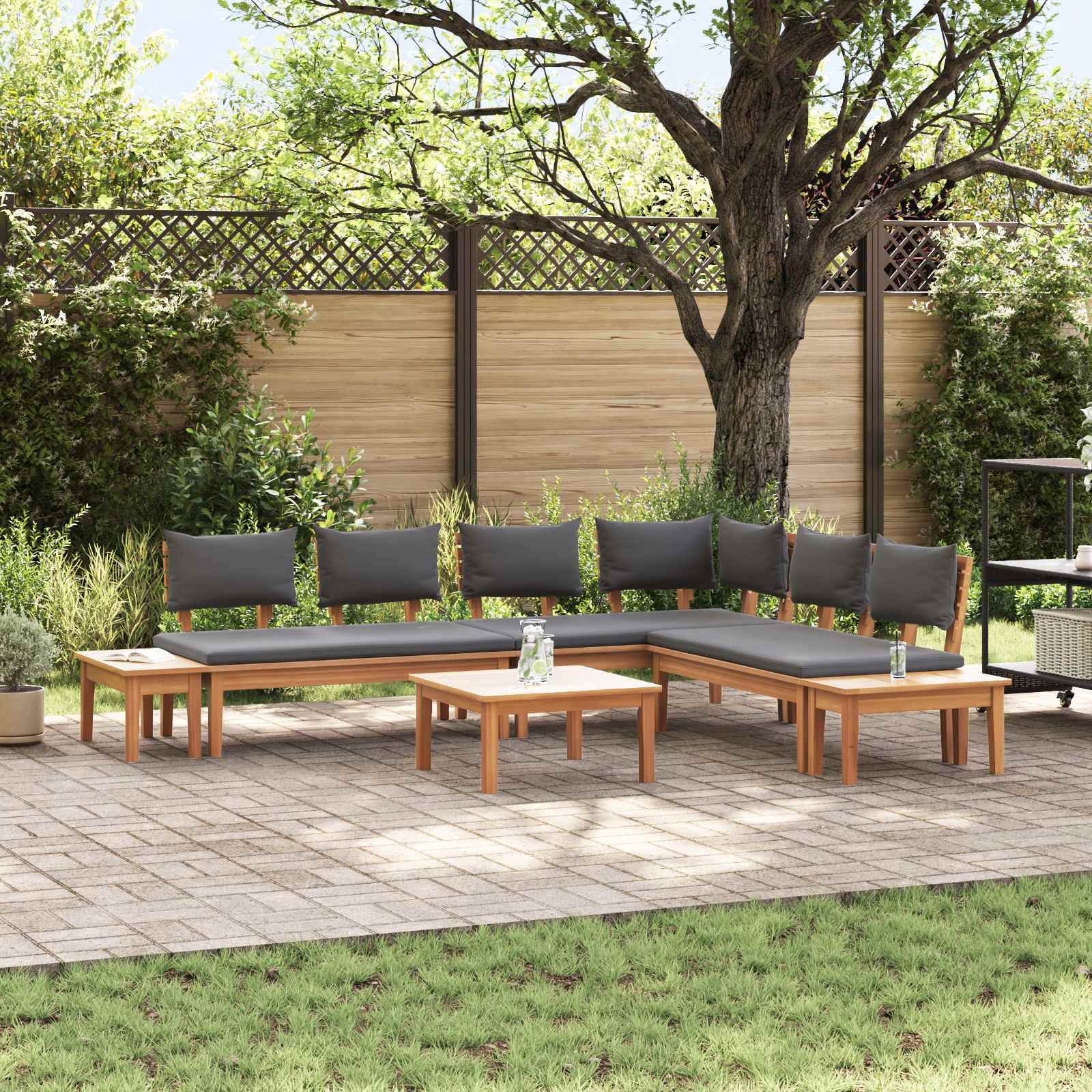 Gartensofa-set 3 pcs Braun und Grau