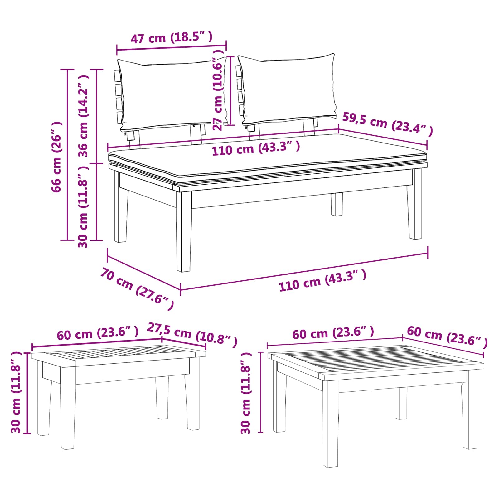 Gartensofa-set 3 pcs Braun und Grau