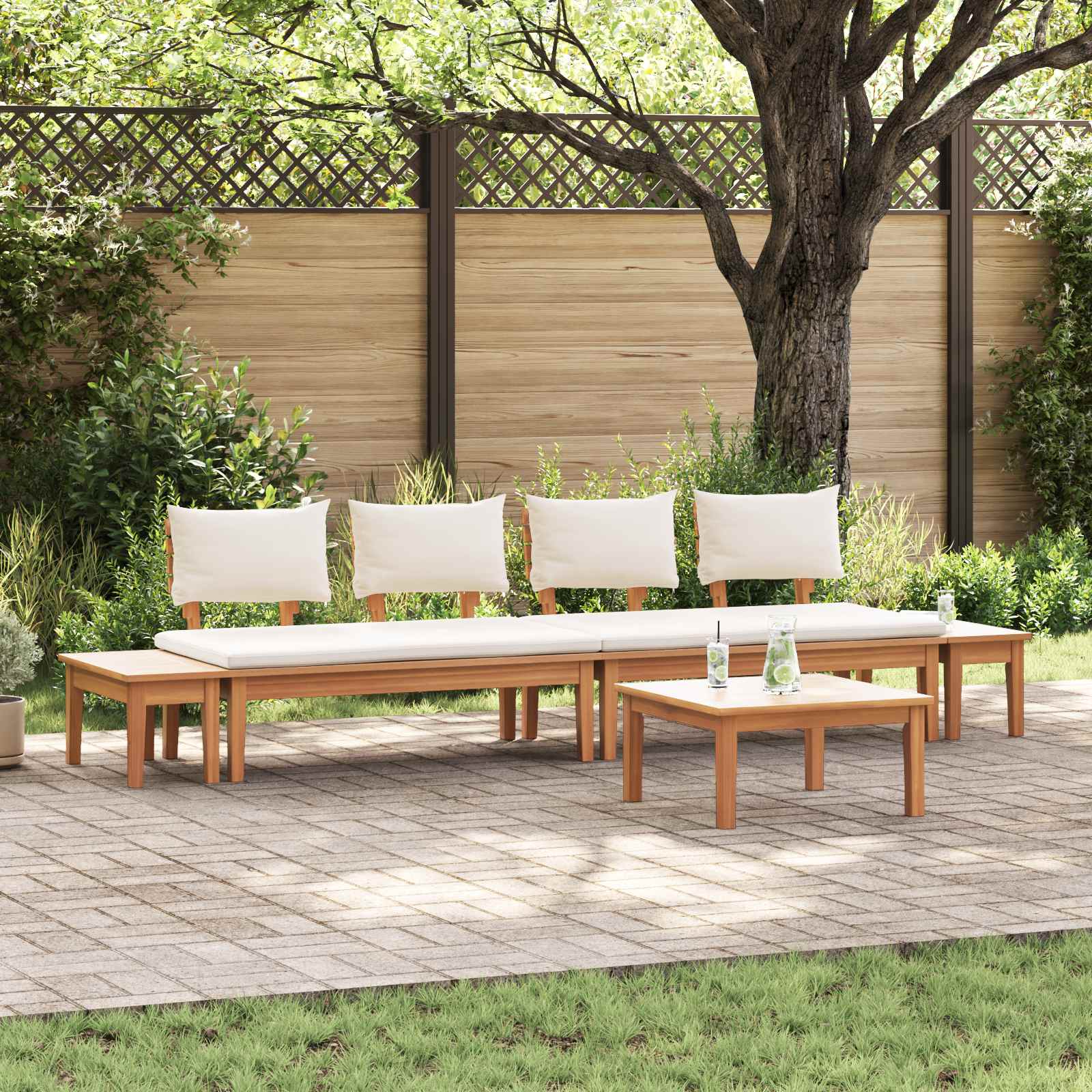 Gartensofa-set 5 pcs Braun und Creme