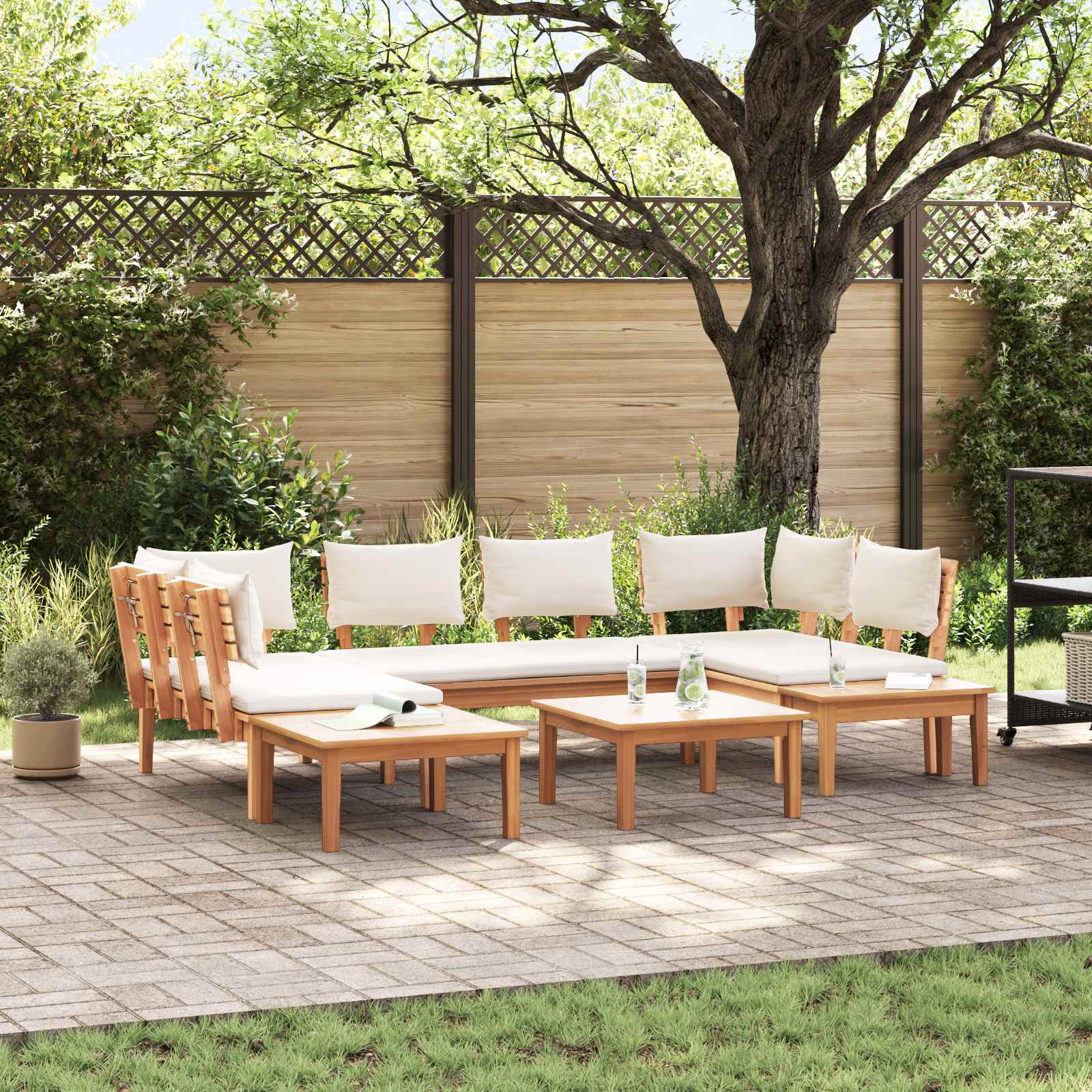 Gartensofa-set 4 pcs Braun und Creme