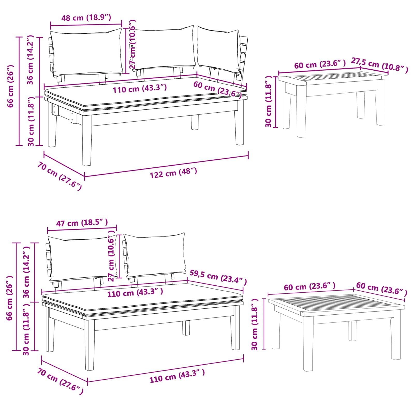 Gartensofa-set 4 pcs Braun und Creme