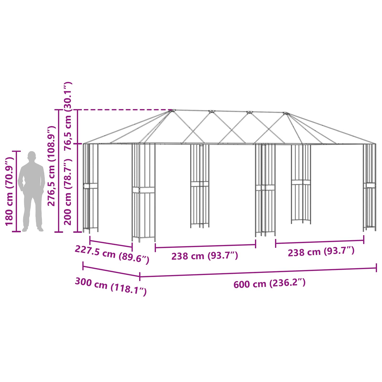 Gazebo Rahmen 6 x 3 m Schwarz Stahl