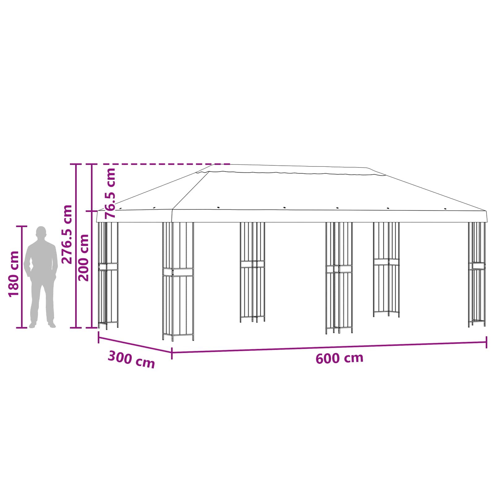 Pavillon mit Seitenwänden 6 x 3 m Grün Polyester und Stahl 190