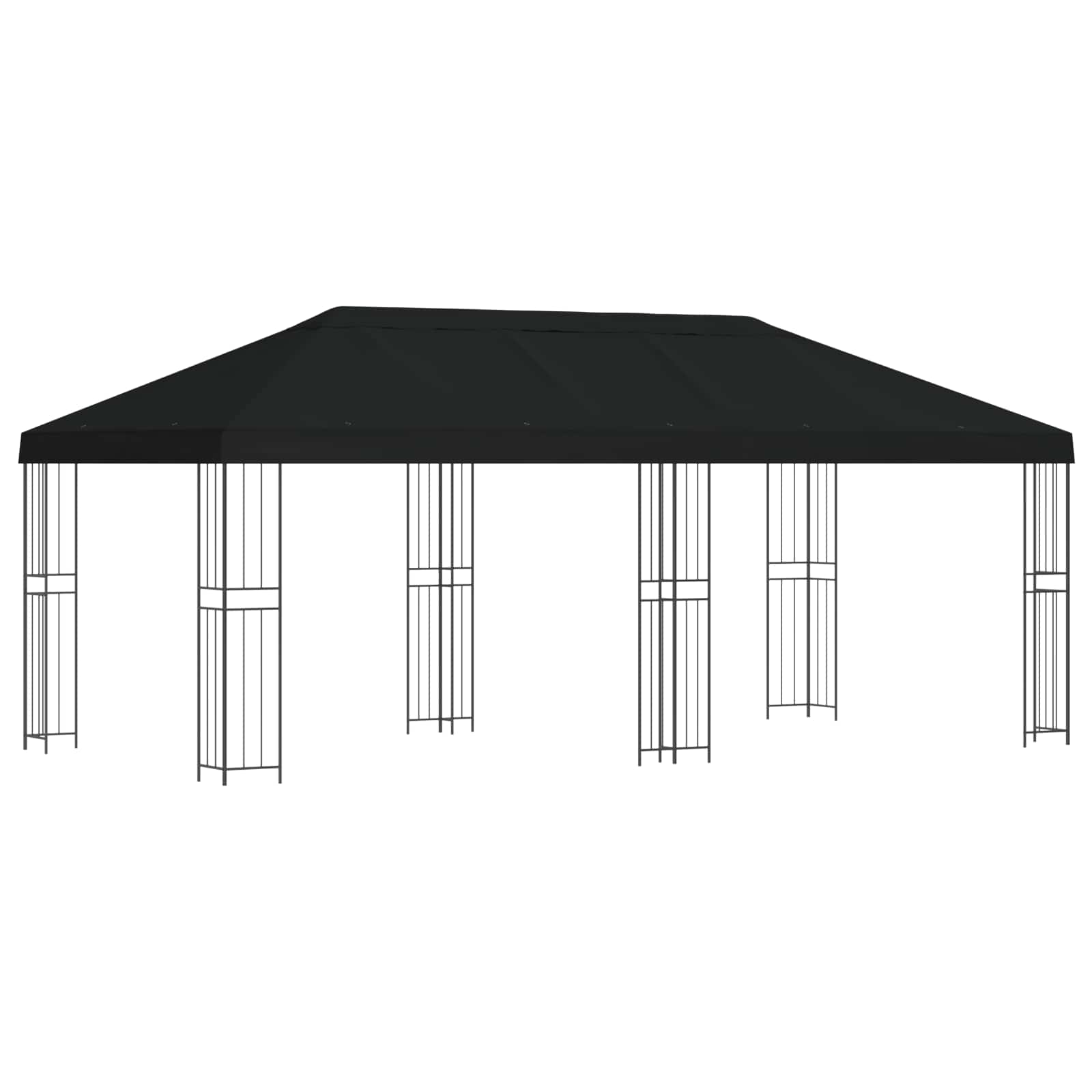 Pavillon mit Seitenwänden 6 x 3 m Schwarz Polyester und Stahl