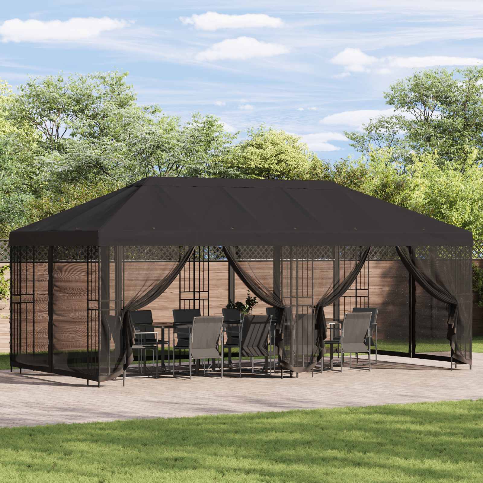 Pavillon mit Seitenwänden 6 x 3 m Anthrazit Polyester und Stahl