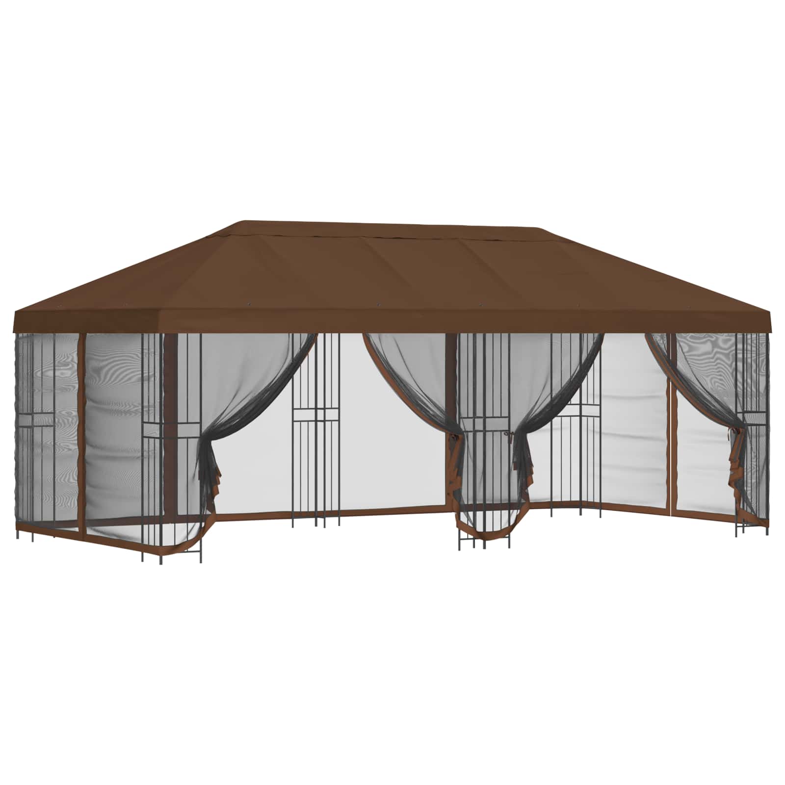 Pavillon mit Seitenwänden 6 x 3 m Braun Polyester und Stahl 190