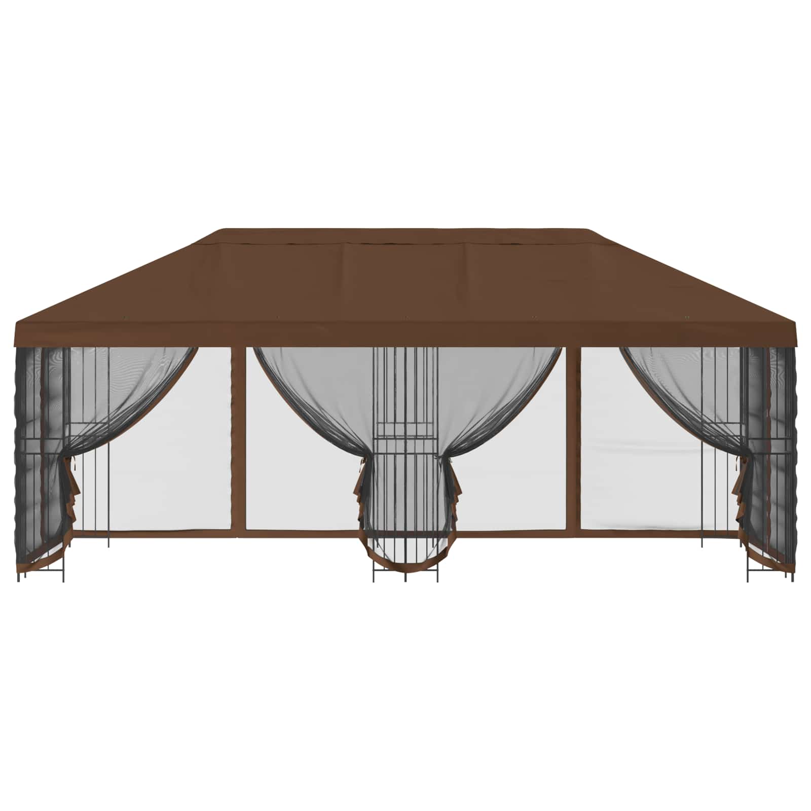 Pavillon mit Seitenwänden 6 x 3 m Braun Polyester und Stahl 190