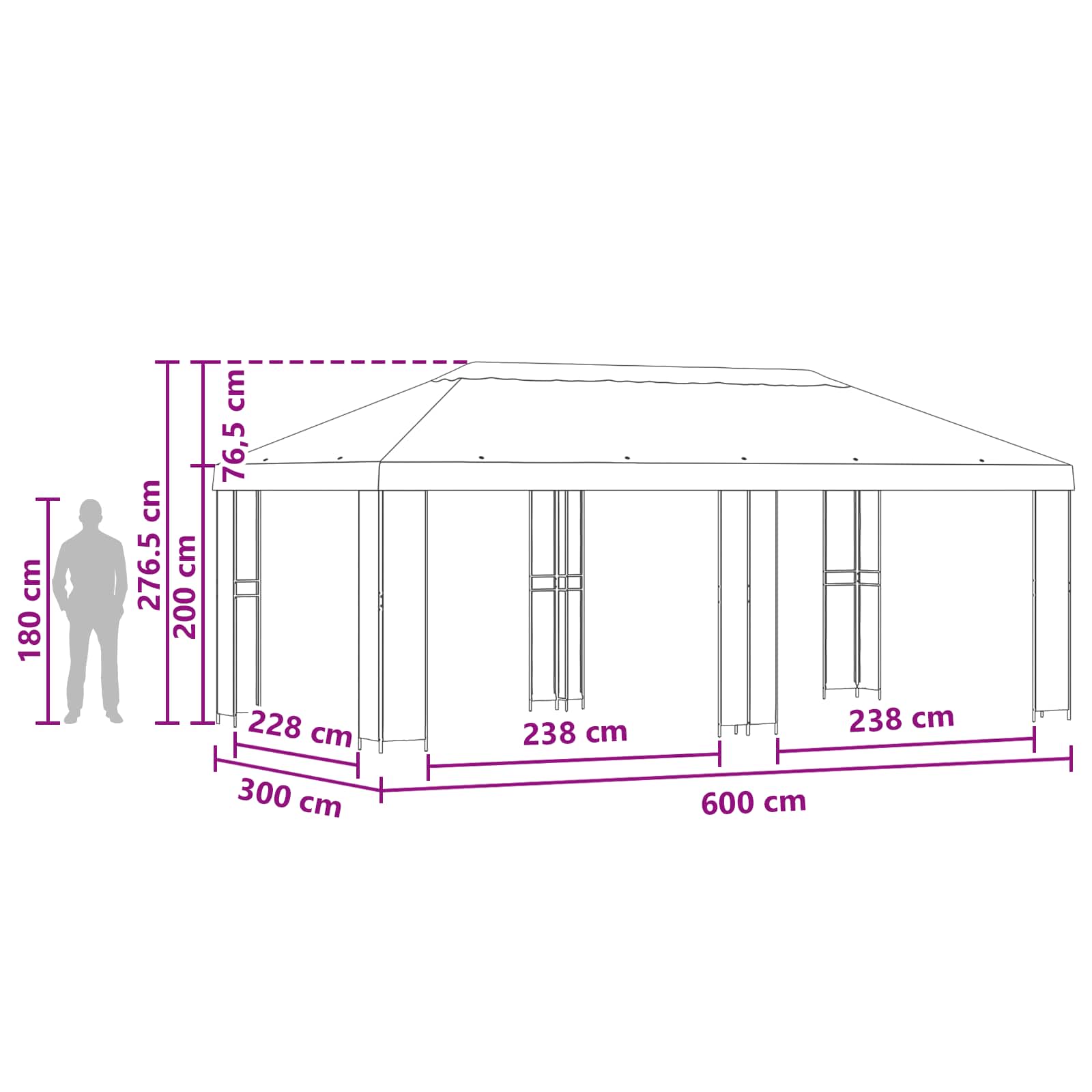 Garten Pavillon 6 x 3 m Taupe Polyester und Stahl 190