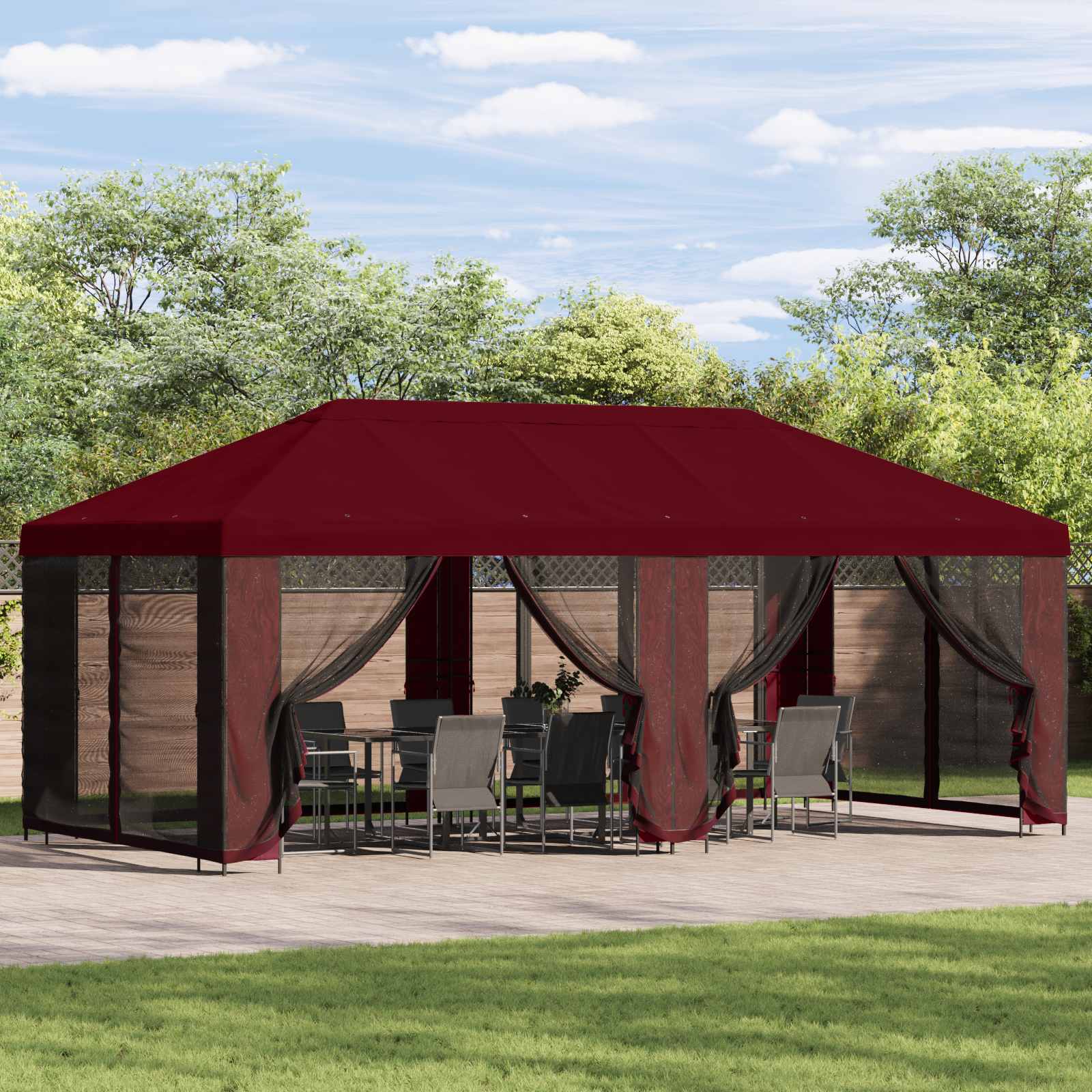 Garten Pavillon 6 x 3 m Bordeauxrot Polyester und Stahl 190