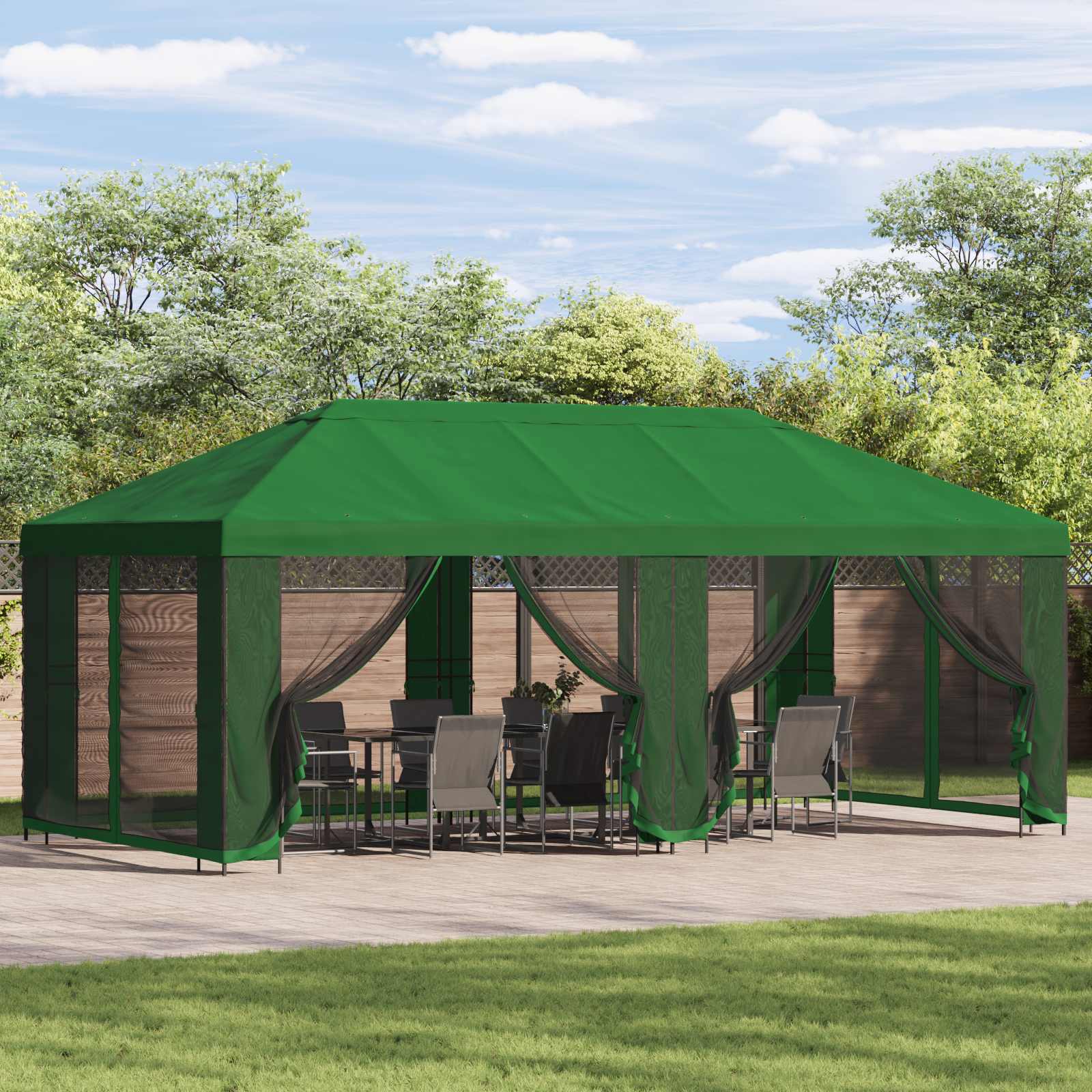 Pavillon mit Seitenwänden 6 x 3 m Grün Polyester und Stahl 190