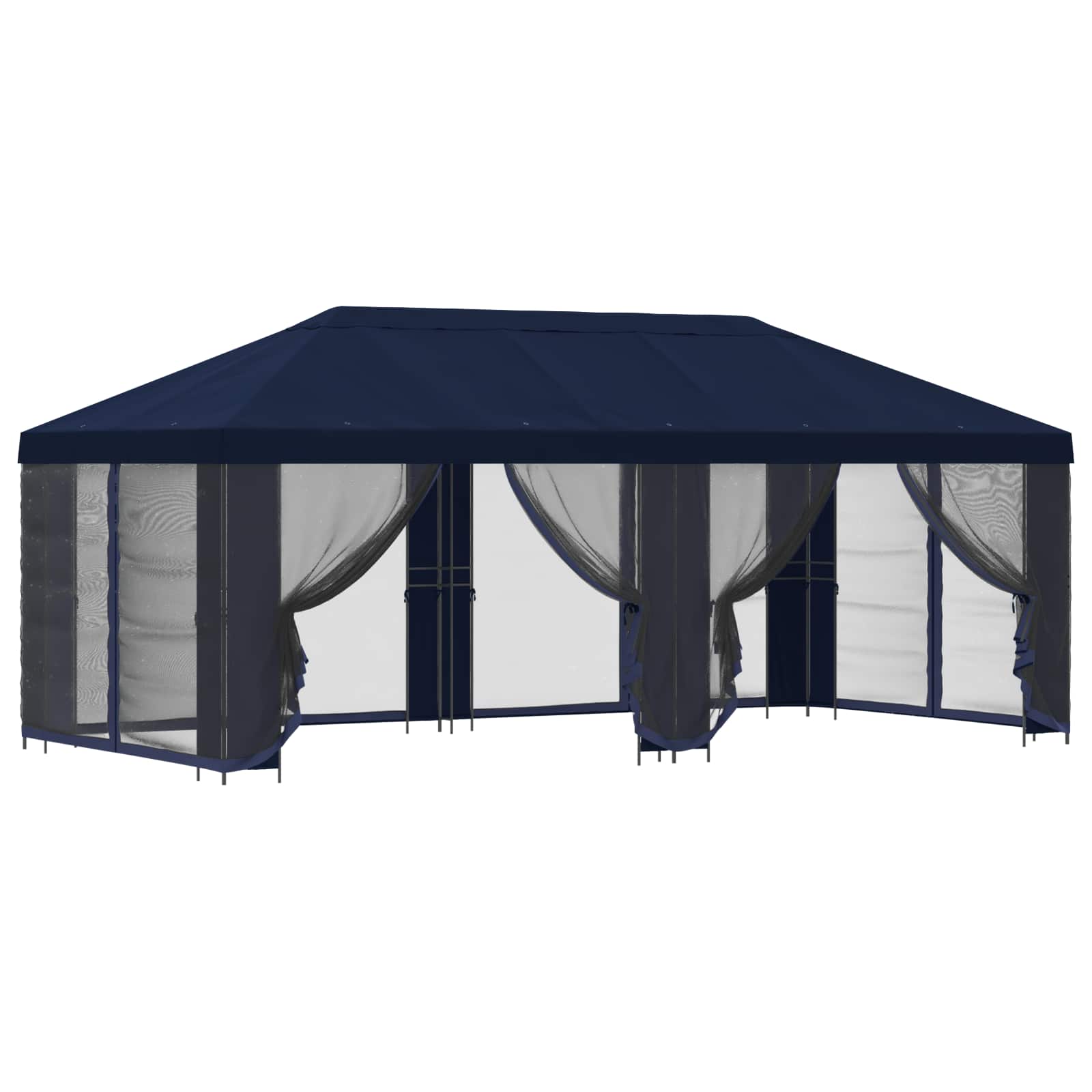 Pavillon mit Seitenwänden 6 x 3 m Blau Polyester und Stahl 190