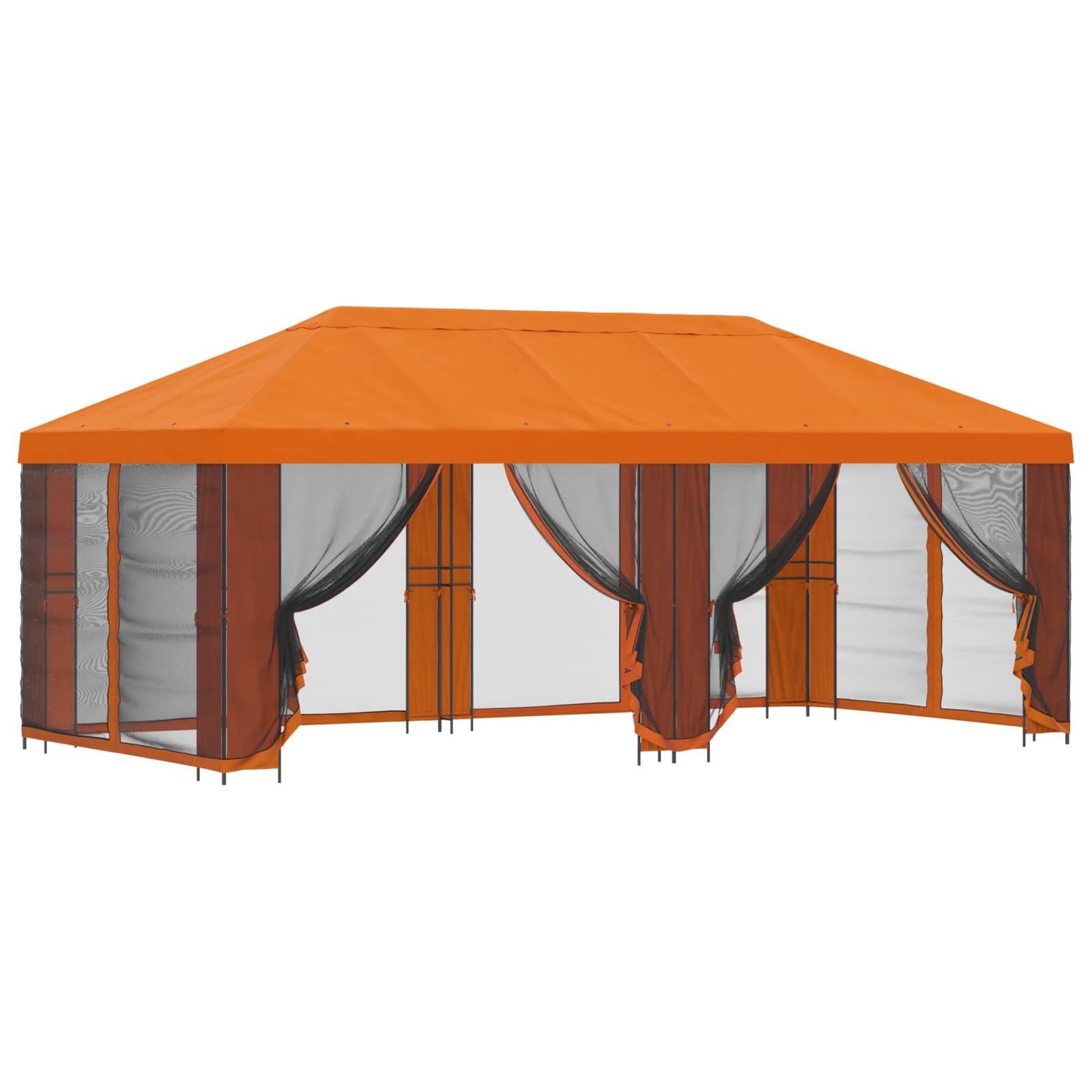 Pavillon mit Seitenwänden 6 x 3 m Orange Polyester und Stahl
