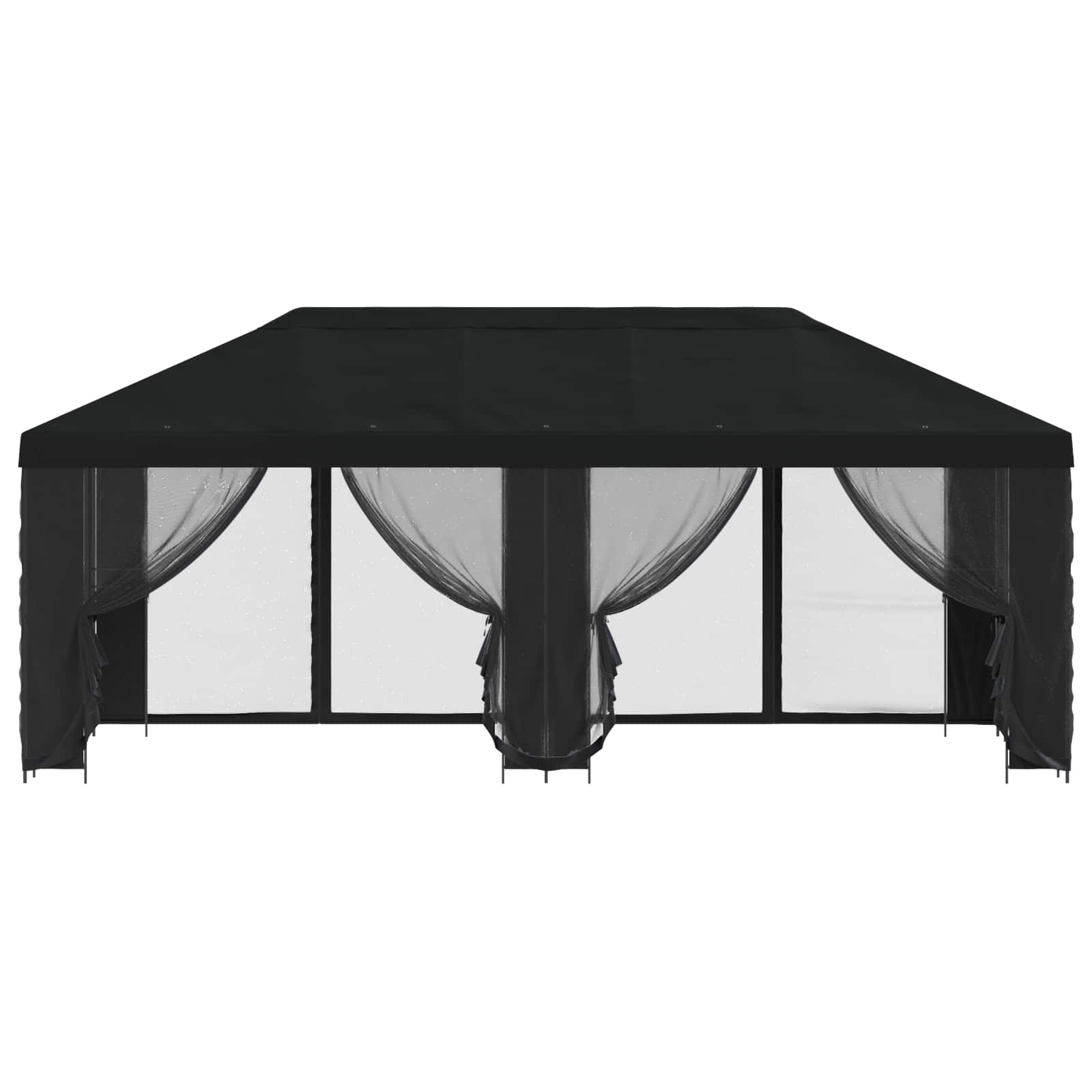 Pavillon mit Seitenwänden 6 x 3 m Schwarz Polyester und Stahl