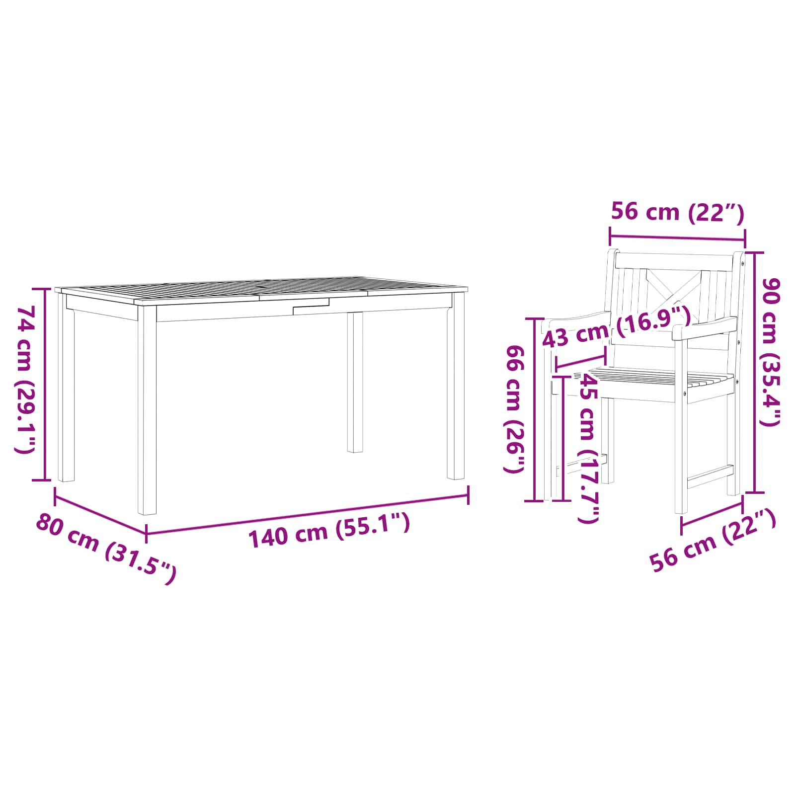 Garten Essgruppe 7 pcs Braun Massivholz Akazie