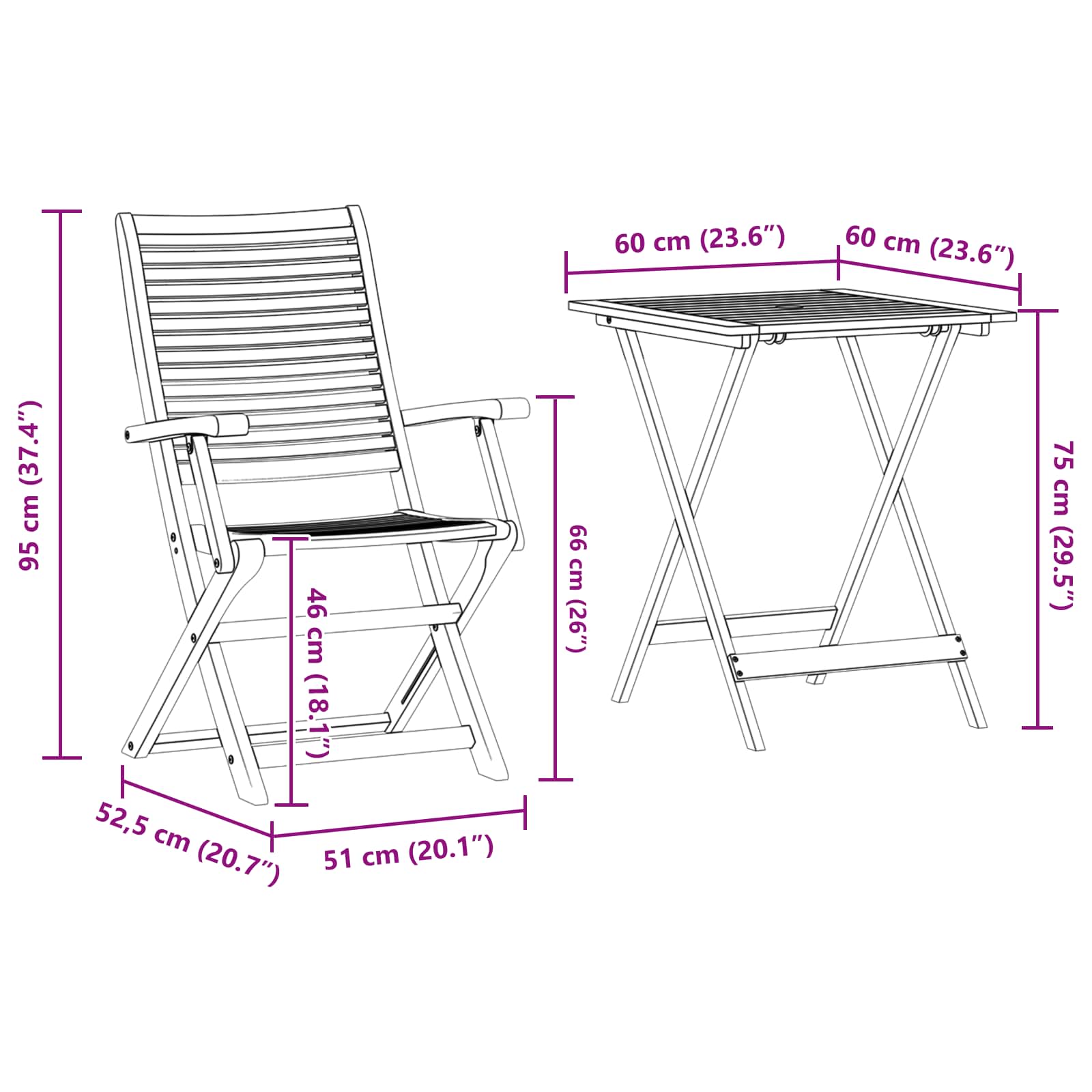 Klapp Bistro Set 3 pcs Braun Massivholz Akazie