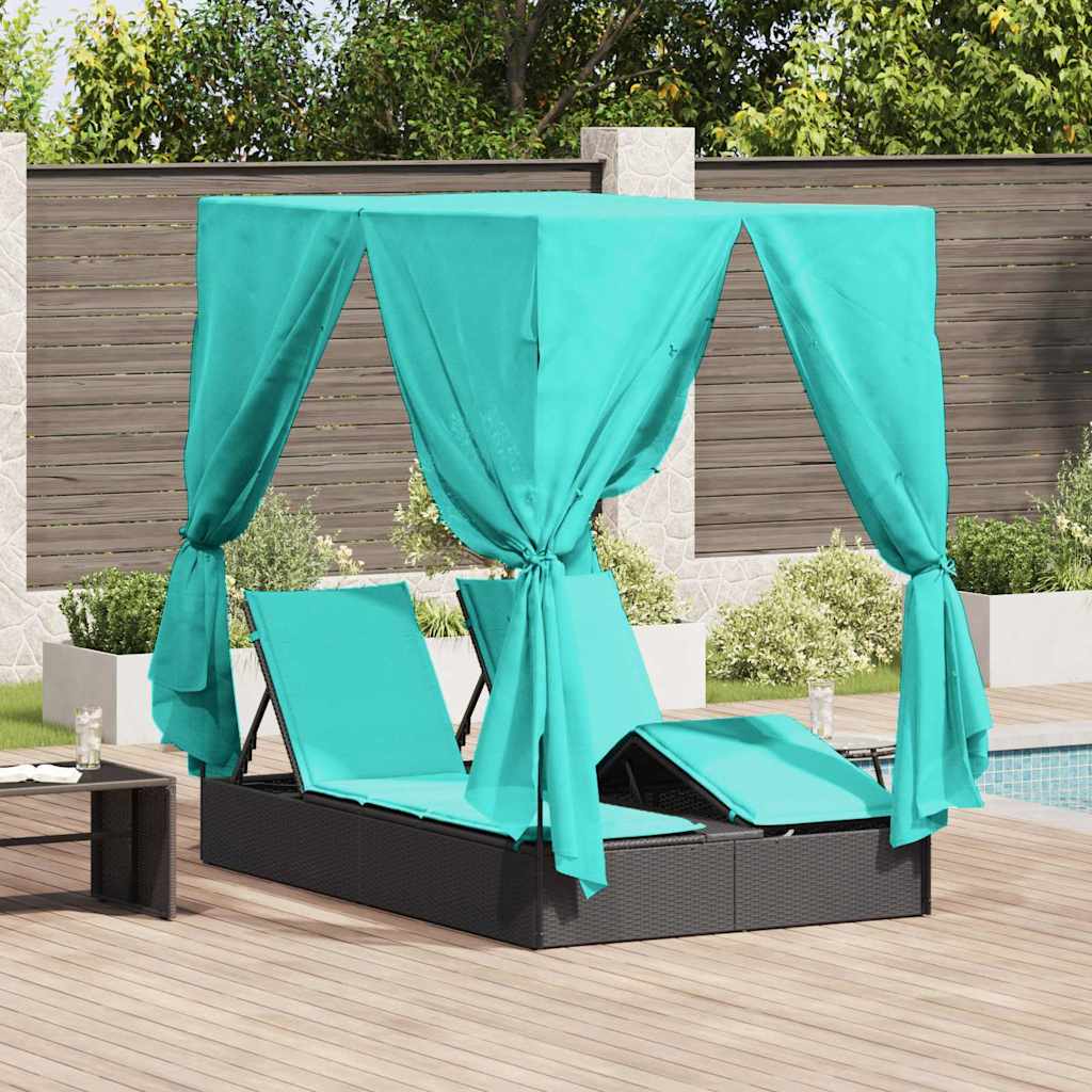 Doppelte Sonnenliege Türkis 205 x 129 x 200 cm Poly-Rattan