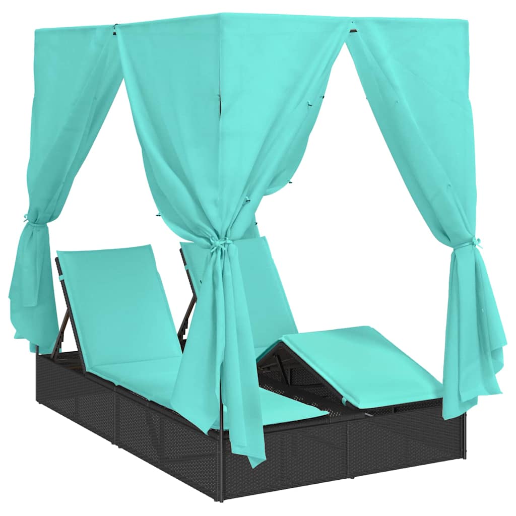 Doppelte Sonnenliege Türkis 205 x 129 x 200 cm Poly-Rattan