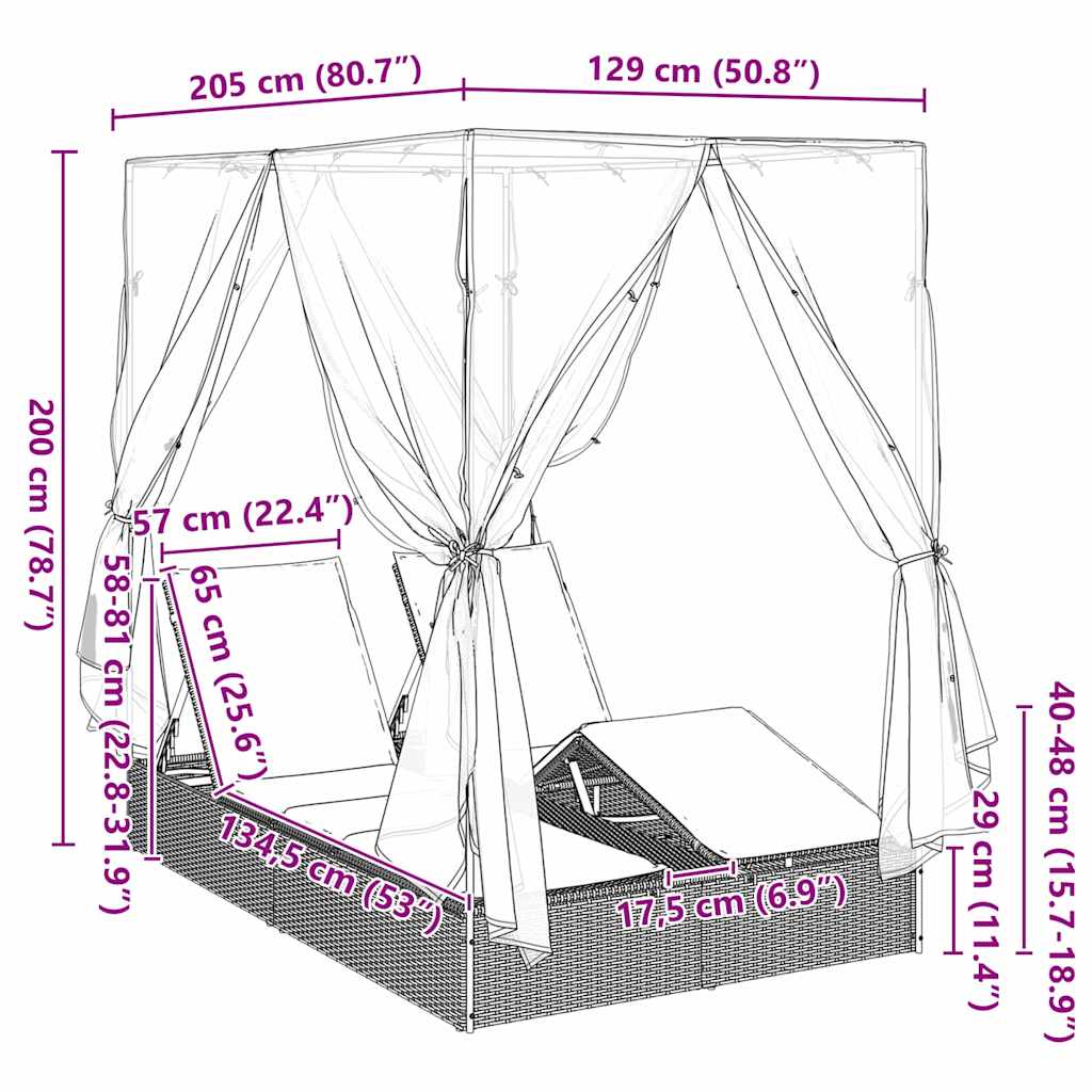 Doppelte Sonnenliege Türkis 205 x 129 x 200 cm Poly-Rattan