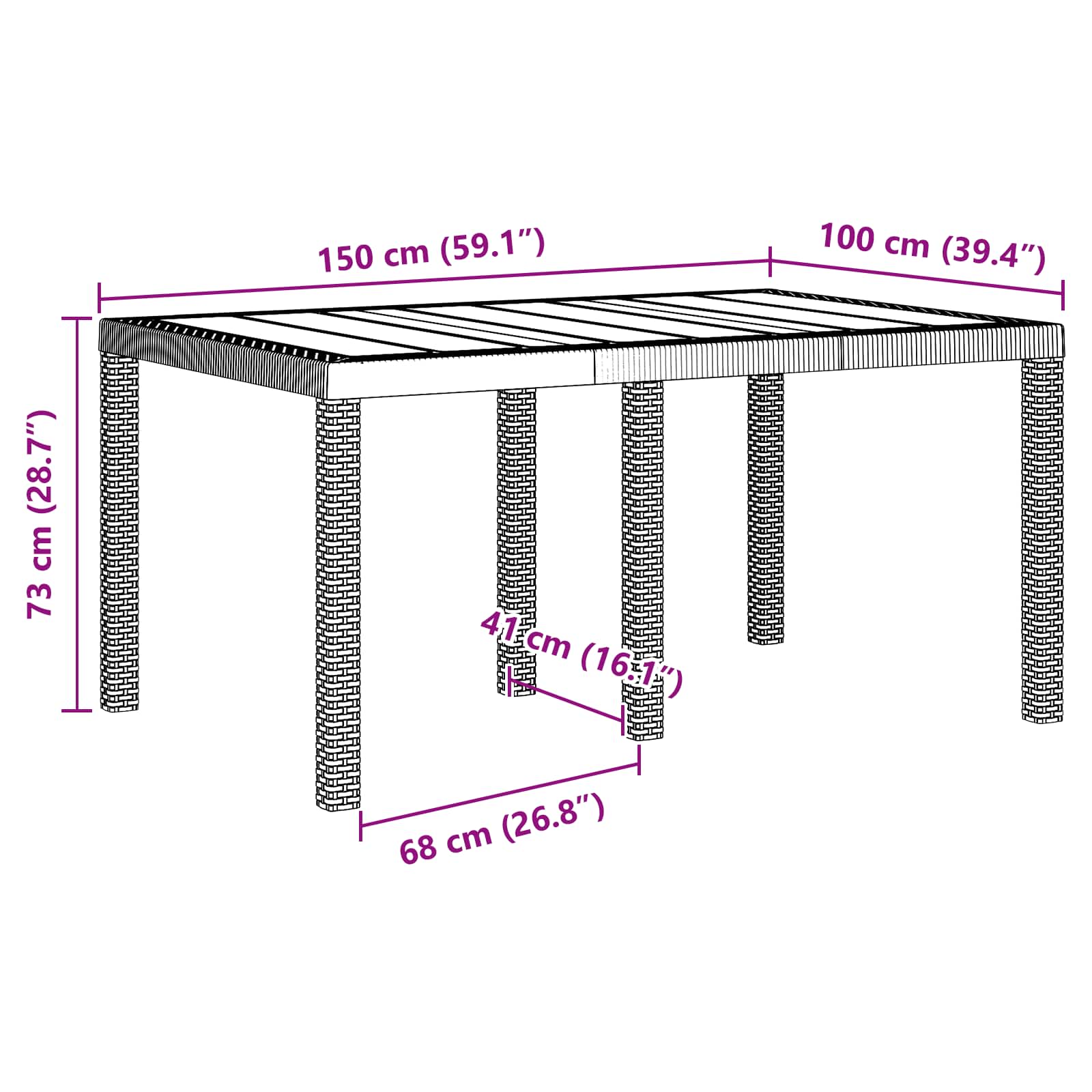 Gartentisch Braun 150 x 100 x 73 cm Poly-Rattan